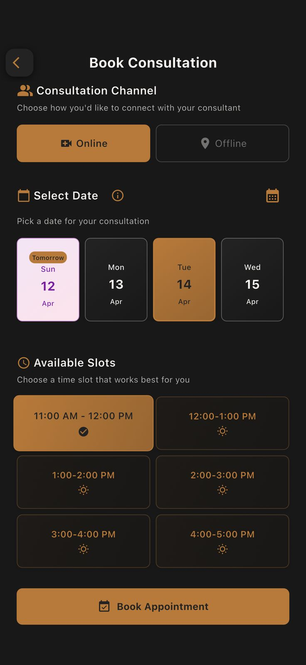 Easy appointment booking with date and time selection