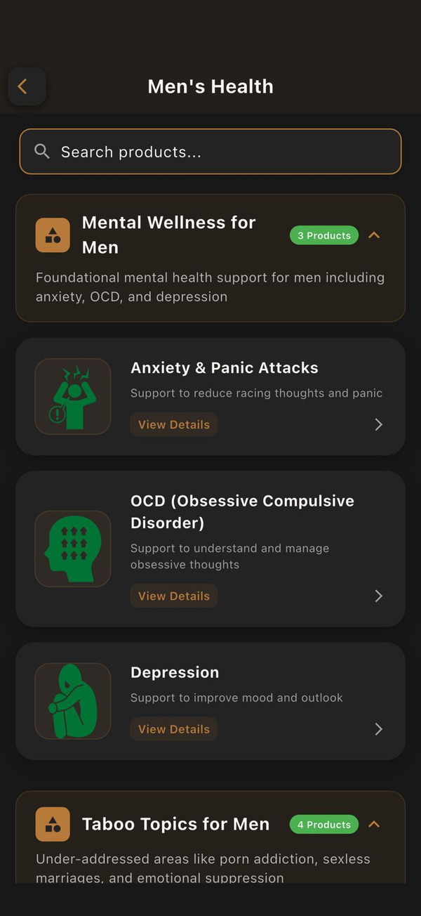 Browse men's health categories in InnerLift
